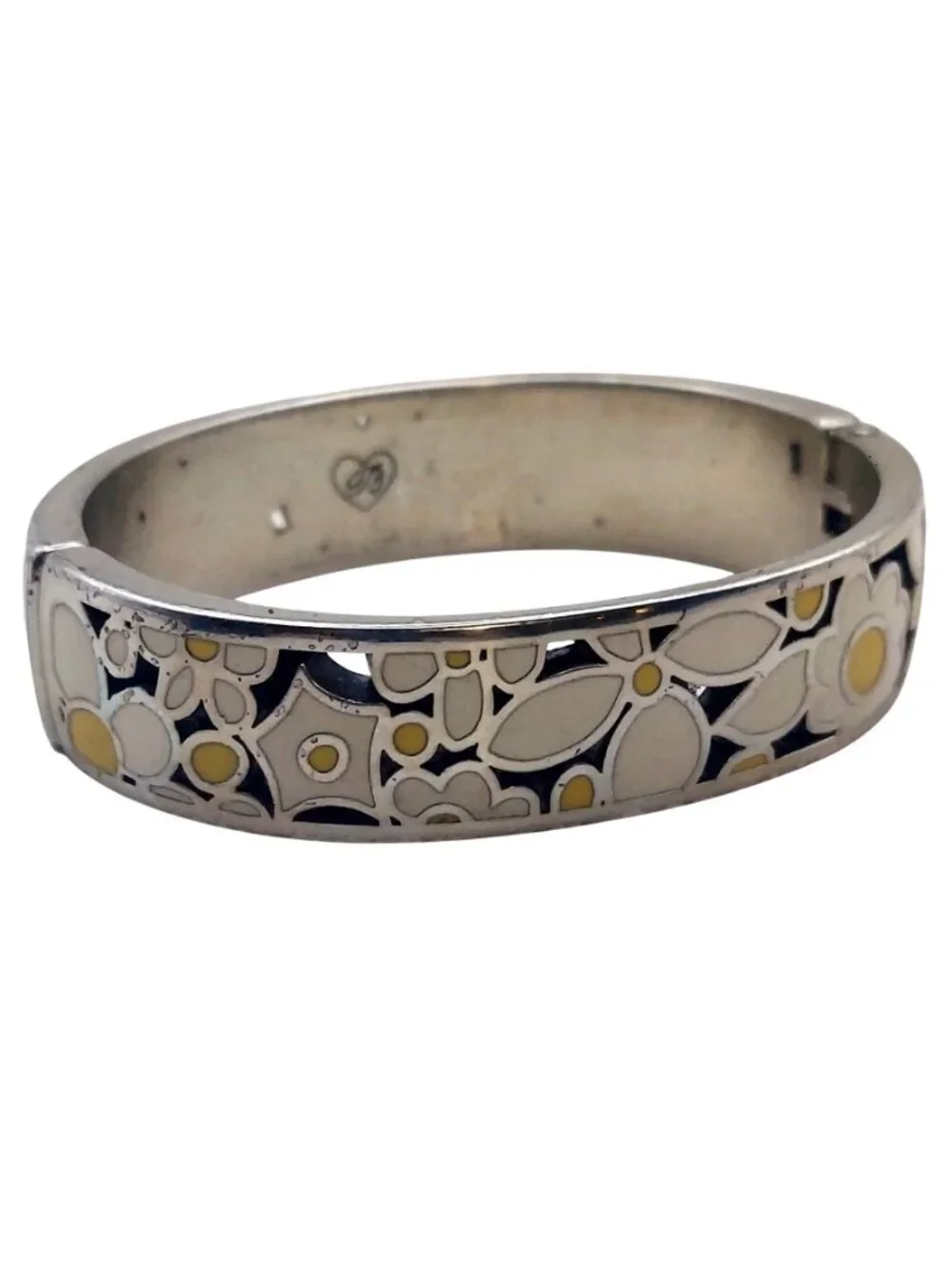 Brighton Upsy Daisy Hinged Bangle Bracelet Silver Plated Floral Enamel Retired